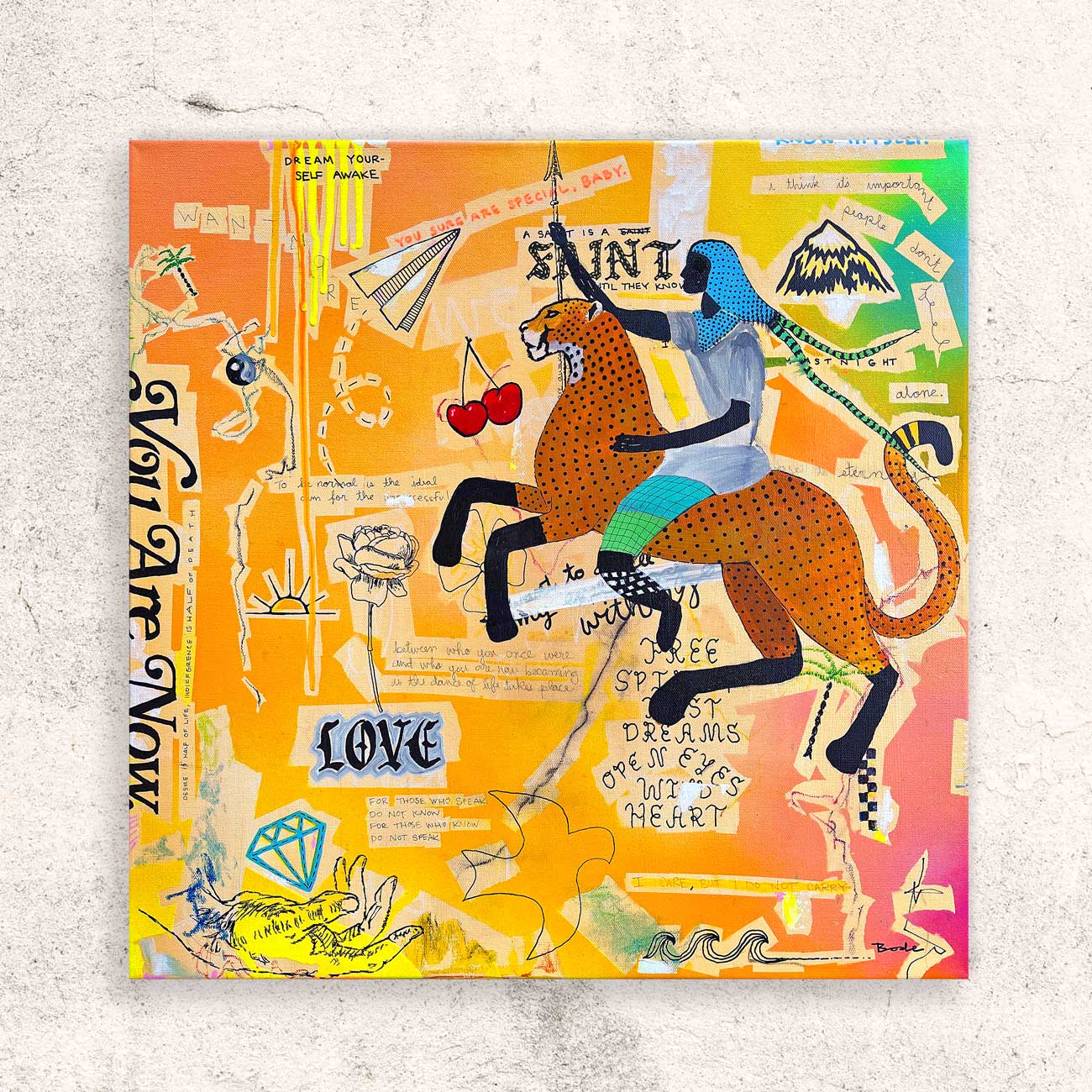 RAINBOW MATRIX MIXED MEDIA 20x20" PAINTING ON STRETCHED CANVAS