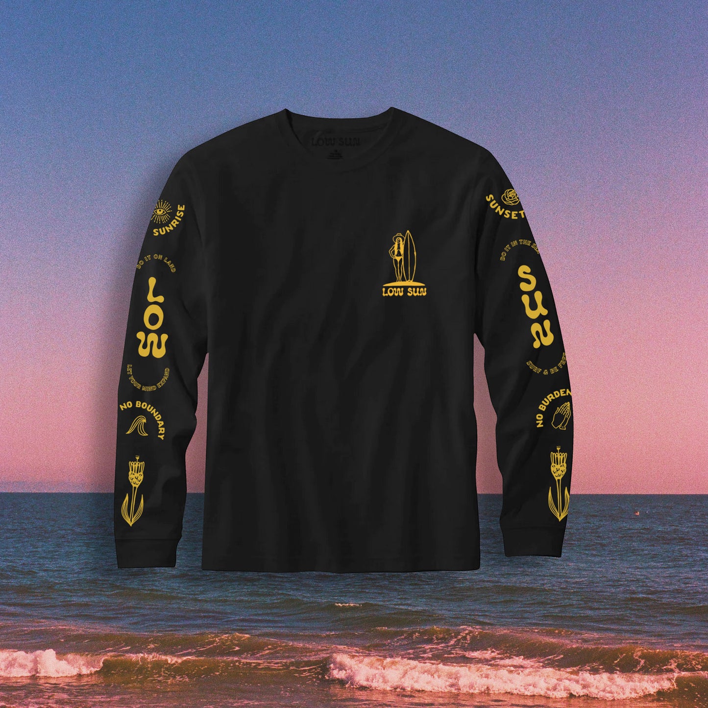 LADY ON HORSE LONG SLEEVE SURF TEE - BLACK